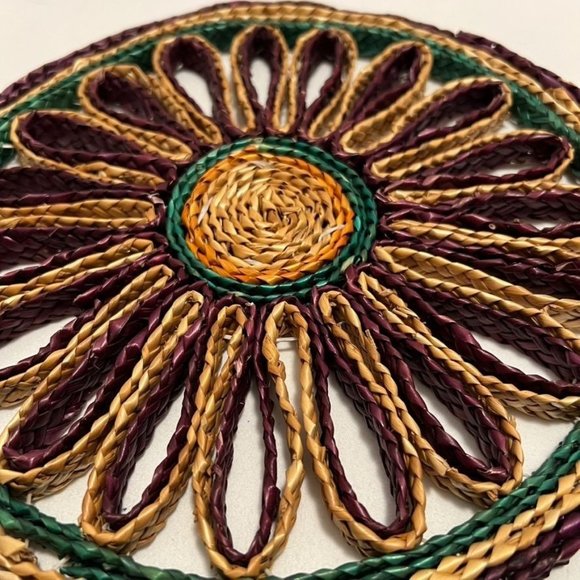 Vintage Wicker Trivets, Set of 3. Brown, red, blue, green round trivets decor - Picture 3 of 10